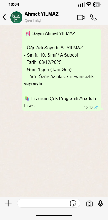 WhatsApp Günlük Devamsızlık Mesajı