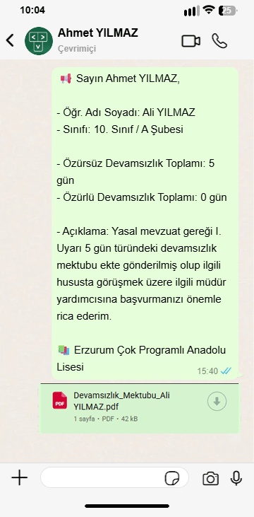 WhatsApp Devamsızlık Mektubu Mesajı