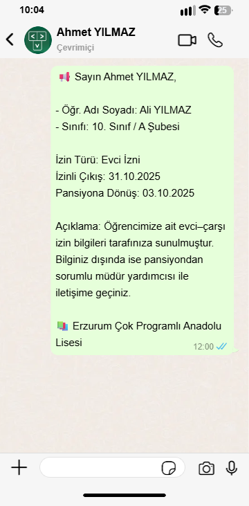 WhatsApp Evci ve Çarşı İzin Mesajı
