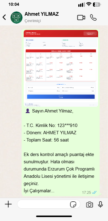 WhatsApp MEBBİS Puantaj Mesajı
